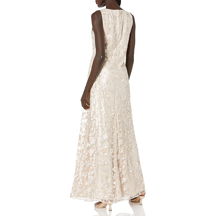 Women's Embellished Plunging Gown Sleeveless Floral Long Dress